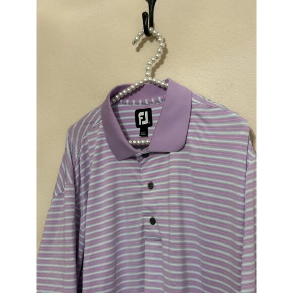 FootJoy Mens Size XL Golf Dri-Fit Polo Purple Blue Striped Short Sleeve Shirt - Picture 7 of 10